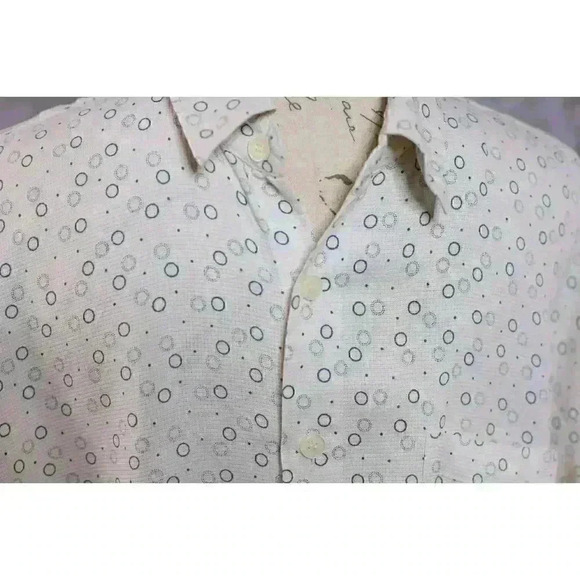 Lord & Taylor 100% silk cream w/ grey/blue pattern size Men's Large button down - Picture 3 of 9